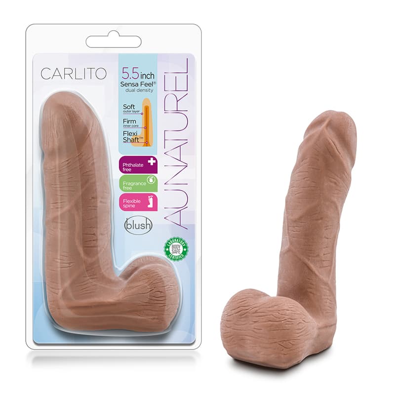 Au Naturel Carlito 5 in. Posable Dual Density Dildo with Balls Tan