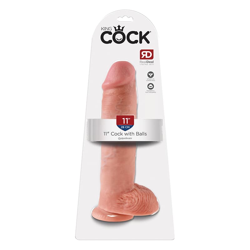 King Cock 11 in. Cock With Balls Realistic Suction Cup Dildo Beige