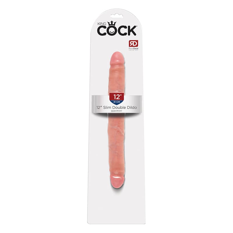 King Cock 12 in. Slim Double Dildo Realistic Beige