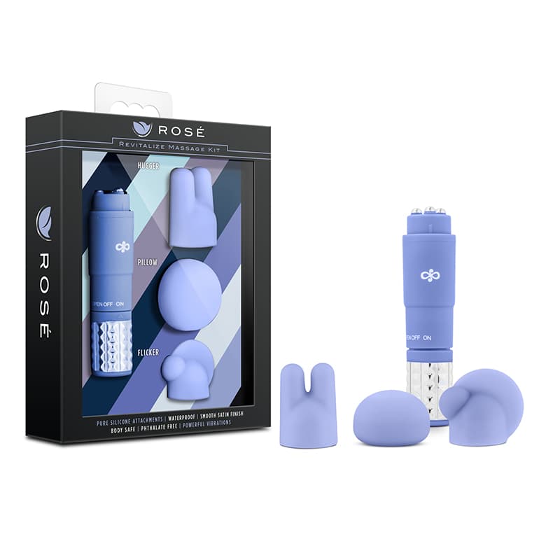 Rose Revitalize Massage Kit with Mini Vibrator & 3 Silicone Attachments Periwinkle