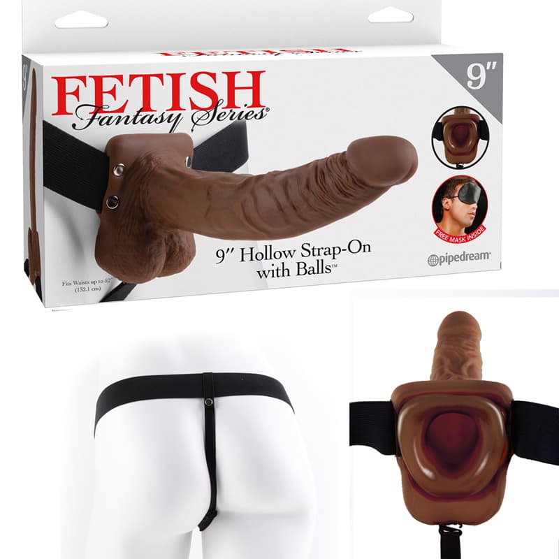 Fetish Fantasy Series 9 in. Hollow Strap-On with Balls Brown/Black