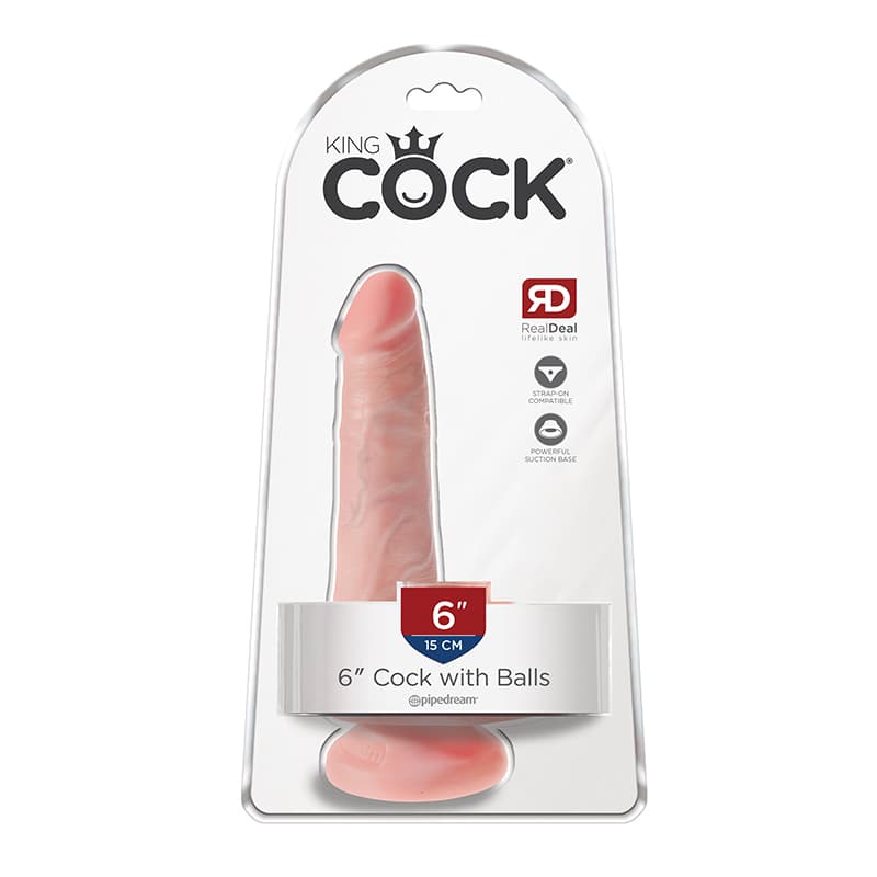 King Cock 6 in. Cock With Balls Realistic Suction Cup Dildo Beige