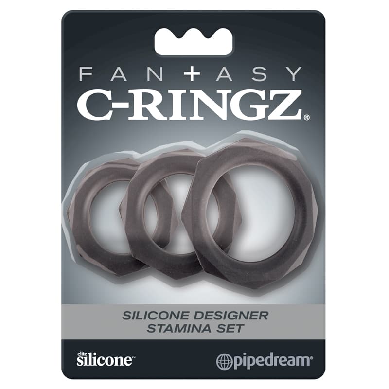 Fantasy C-Ringz Silicone Designer Stamina 3-Piece Cockring Set Black