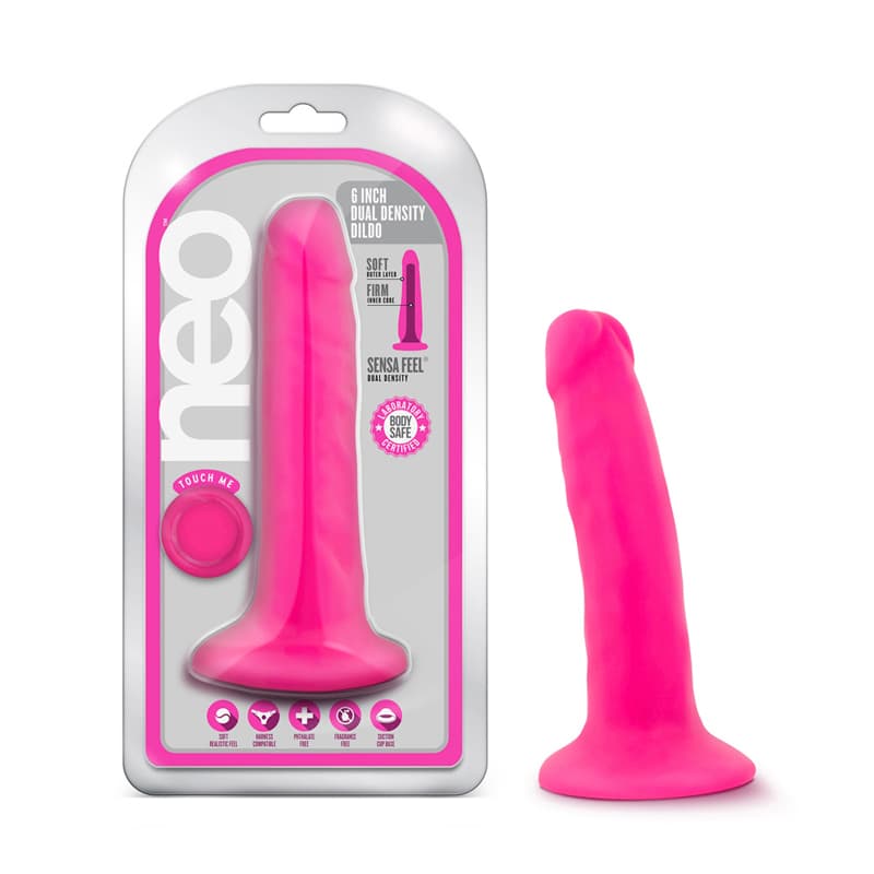 Neo 6 in. Dual Density Dildo Neon Pink