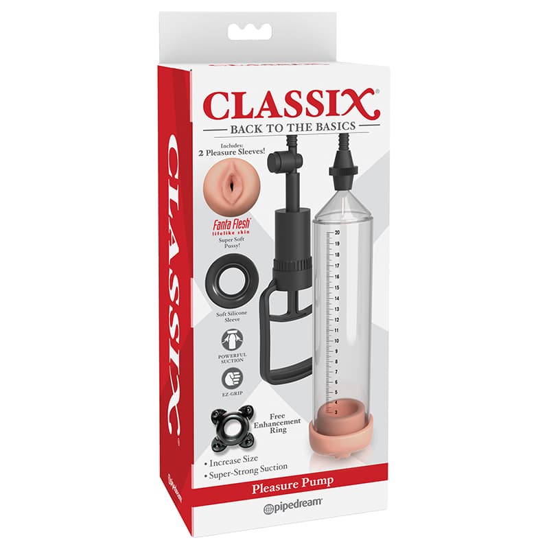 Classix Pleasure Pump With Interchangeable Sleeves Clear/Beige/Black