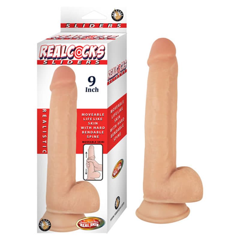 Realcocks Sliders 9 in. Moveable Skin Bendable Dildo Beige
