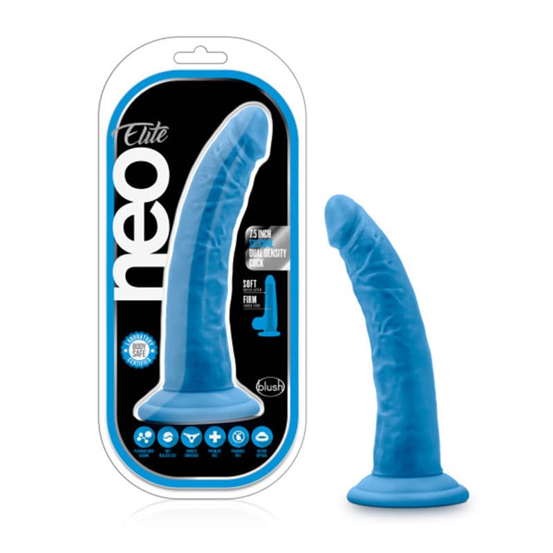 Neo Elite 7.5 in. Silicone Dual Density Dildo Neon Blue