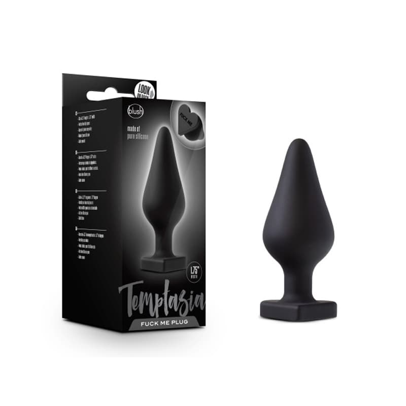 Temptasia 'Fuck Me' Silicone Anal Plug with Heart-Shaped Base Black