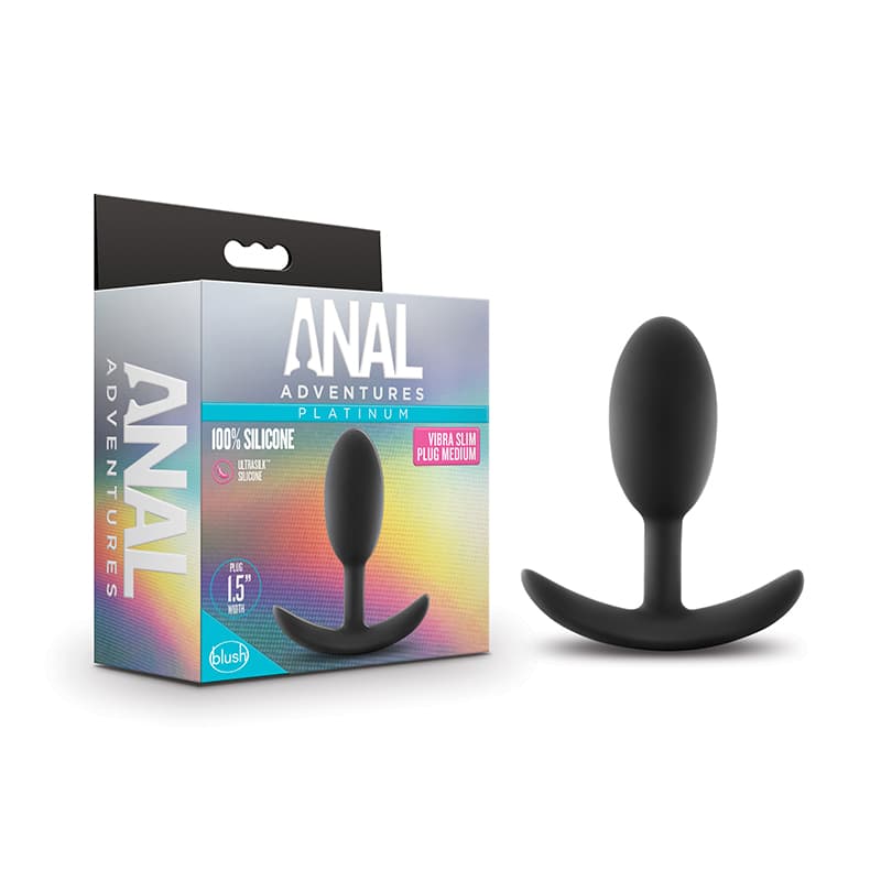 Anal Adventures Platinum Silicone Weighted Vibra Slim Plug Medium Black