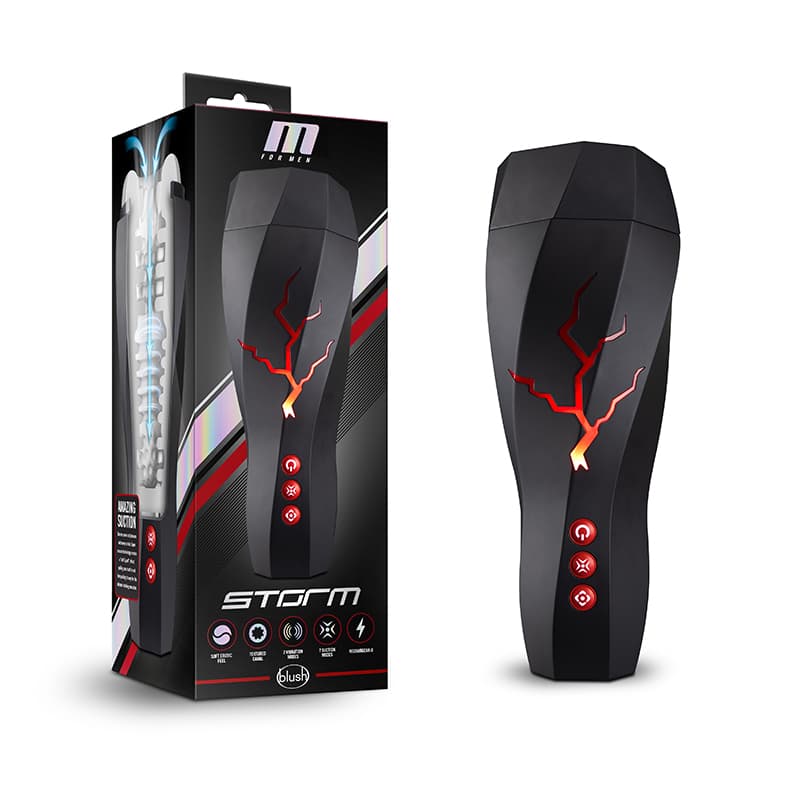 M for Men Storm Rechargeable Vibrating Suction Masturbator Black