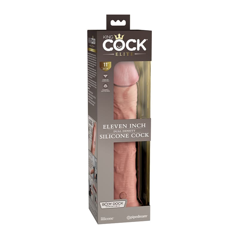 King Cock Elite 11 in. Dual Density Silicone Cock Realistic Dildo With Suction Cup Beige