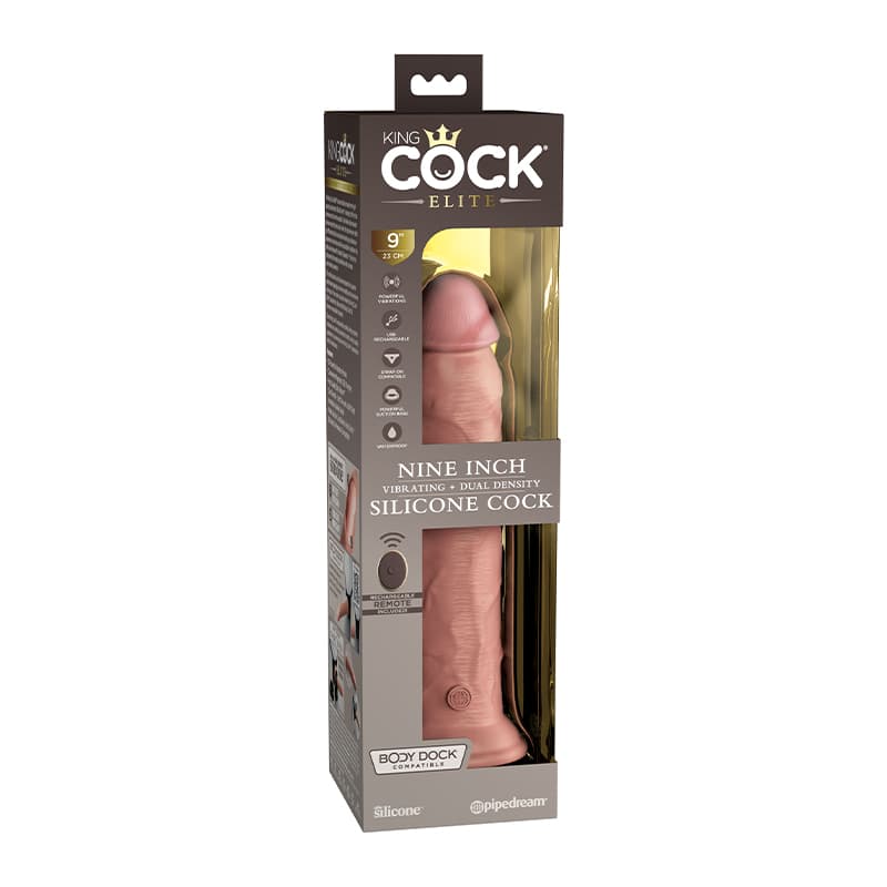 King Cock Elite 9 in. Vibrating Dual Density Silicone Realistic Dildo Beige