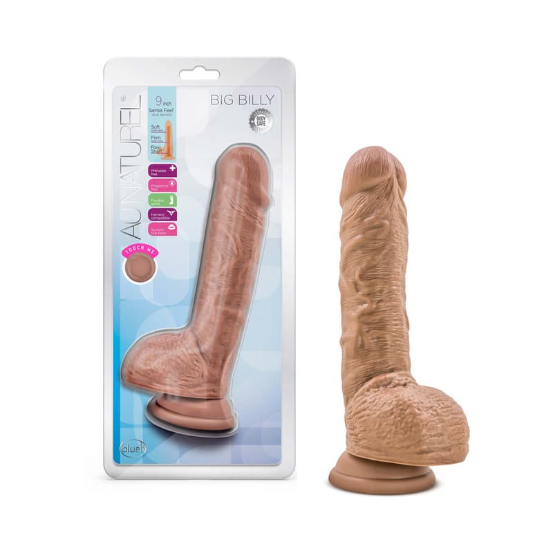 Au Naturel Big Billy 9 in. Posable Dual Density Dildo with Balls Tan