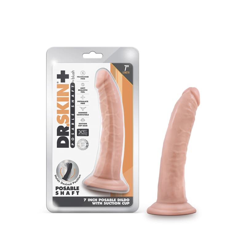 Dr. Skin Plus Realistic 7 in. Triple Density Posable Dildo Beige