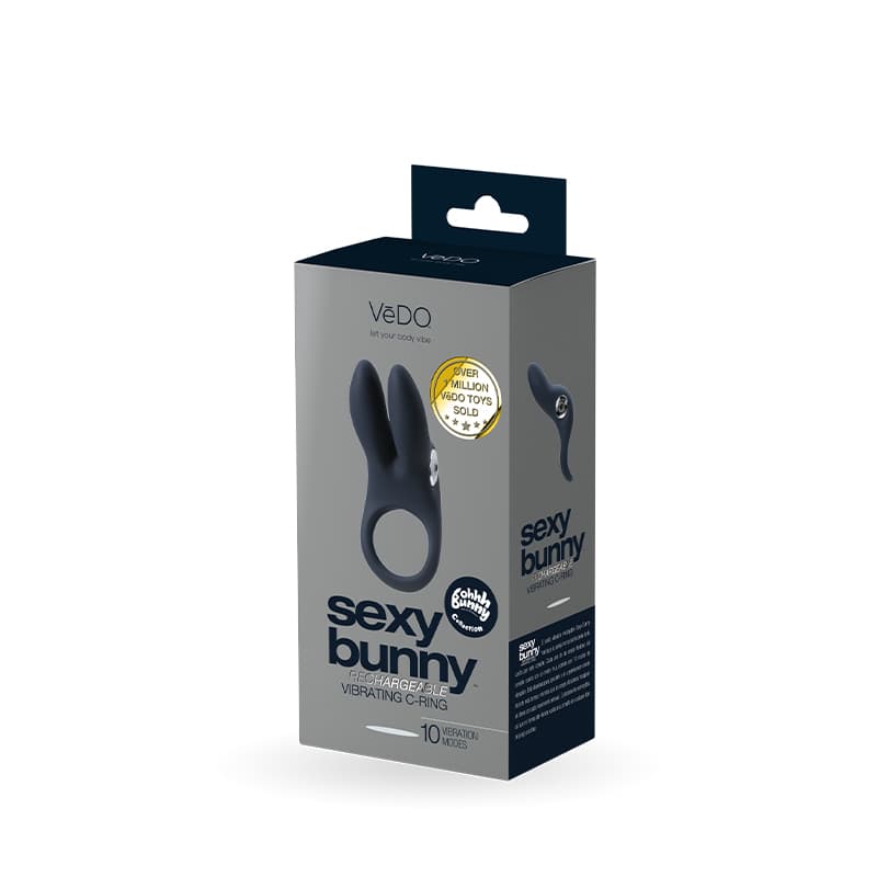 VeDO Sexy Bunny Rechargeable Vibrating C-Ring Black Pearl