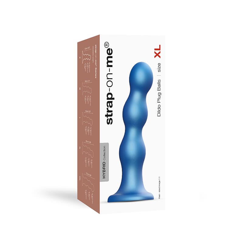 Strap-On-Me Hybrid Collection Silicone Dildo Plug Balls Metallic Blue X-Large