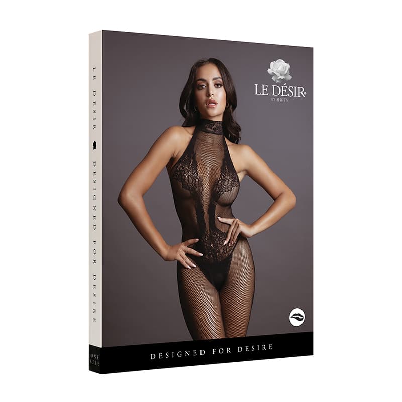 Le Desir Fishnet & Lace High-Neck Bodystocking Black O/S
