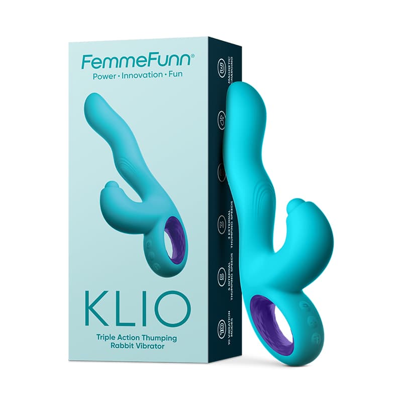 FemmeFunn Klio Rechargeable Silicone Triple Action Thumping Rabbit Vibrator Turquoise