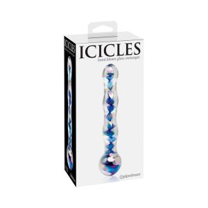 Icicles No. 8 Wavy 7 in. Glass Dildo Blue/Clear