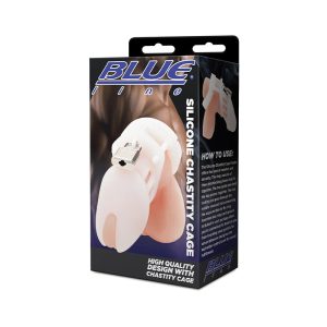 Blue Line Silicone Chastity Cock Cage White